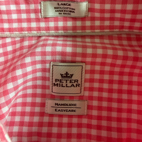 Peter Millar Mens L Pink White Check NanoLuxe Easy Care Shirt NWOT - Picture 3 of 8